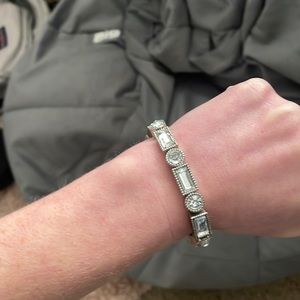 Antique Metal & Multi Shape White Rhinestone Stretch Bracelet